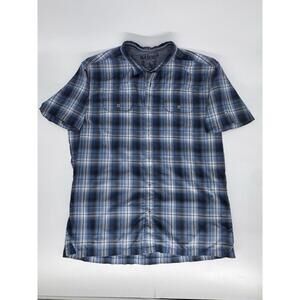 Men’s Kühl Plaid Button Up Short Sleeve Large Blue 100% Polyester